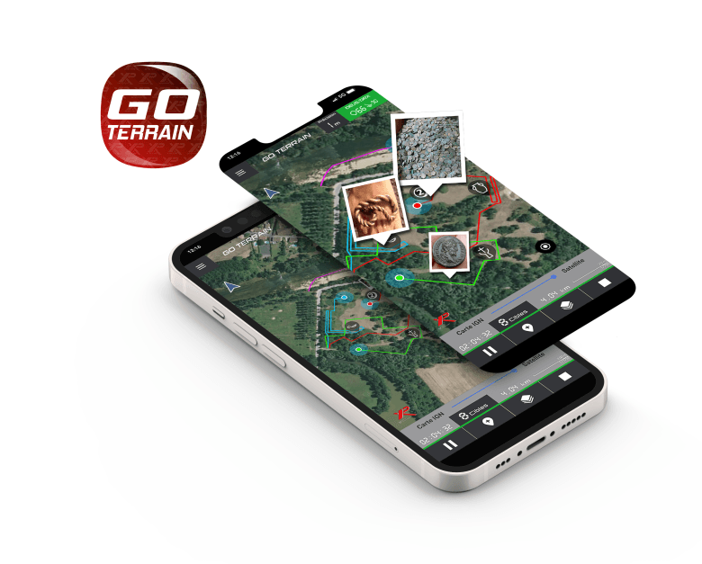 GO TERRAIN mobile app — record routes and metal detecting finds on a map